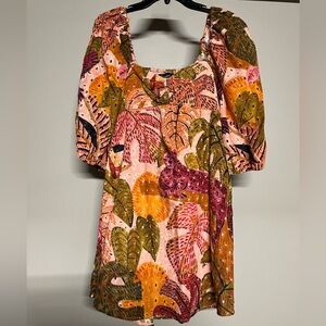 Square-Neck Puff Sleeve Mini Dress in Pink Multi Floral